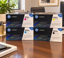 Genuine OEM Sealed HP SET 501A Black 502A Yellow + Cyan Magenta Toner Cartridges picture