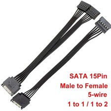 2PCS SATA Power Extension Cable 15Pin Male to Female 12in Black PC Adapter picture