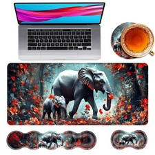 4in1 Large Mouse Pad Keyboard Wrist Rest Support Mat Floral Elephant picture