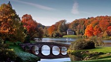 Landscape bridge fall lake swans stourhead calm Custom Gaming Mat Desk picture