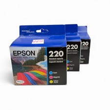 Lot of 3 Genuine Epson 220 Standard Capacity Ink Cartridges (C, M, Y) OEM picture