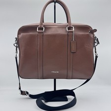COACH F54763 Perry Slim Briefcase Laptop Bag Brown Crossgrain Leather Excellent picture