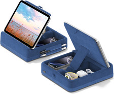 KDD Tablet Pillow Stand with Storage, Foldable iPad Holder for Lap, Dark Blue  picture