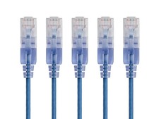 SlimRun Cat6A Ethernet Patch Cable Network RJ45 Stranded UTP 30AWG 10ft Blue 5pk picture