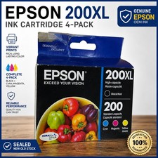 Epson T200XL-BCS Genuine 200XL Black + 200 Color Ink 4-Pack SEALED OEM picture