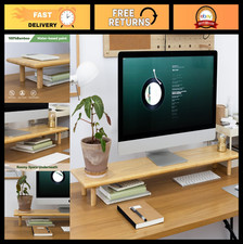 Ergonomic Bamboo Dual Monitor Stand Riser with Storage - Desk Shelf for PC, TV, picture