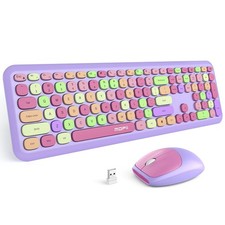 Cute Purple Wireless Keyboard Mouse Set Round Keycaps, Home Office For Women picture