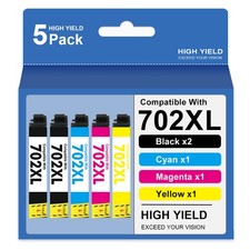 5 pk 702XL T702XL Ink Cartridges for Epson 702 Workforce WF-3720 WF-3730 WF-3733 picture