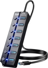 USB 3.0 Hub, PANPEO 7-Port USB Data Hub Splitter with 3ft Long Cable USB picture