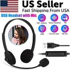 USB Headset Headphone With Microphone Noise Cancelling For PC Computer Call Chat picture