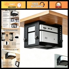 Height Adjustable Mini PC Mount Bracket - 8 Levels, Metal Under Desk Holder picture
