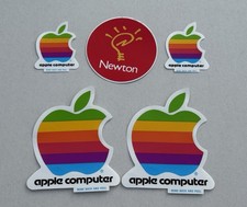 Original 80s Apple Macintosh Computer Logo Rainbow Decals…Also A Newton Sticker. picture