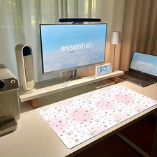 2D 1pc Cute Pink Cat and Stars Pattern Mouse Pad - Non-Slip Rubber Desk Mat, S picture