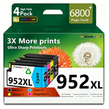 952XL High Yield Ink Cartridges Combo Pack (4-Pack, Black/Cyan/Magenta/Yellow) picture