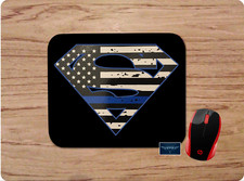 SUPERMAN LOGO THIN BLUE LINE FLAG MOUSEPAD DESK MAT HOME OFFICE GIFT POLICE picture