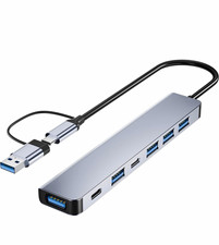 USB-C/USB-A to 4-Port USB 3.0 Hub w/ USB-C Port, Portable Silver/Black picture