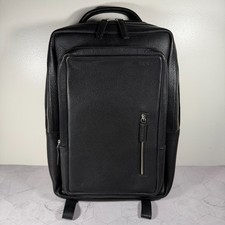 Fionte Unisex Minimalistic Leather Laptop Backpack Multiple Pocket Bookbag Black picture