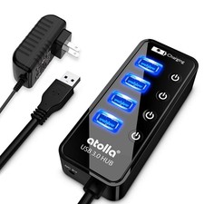 4-Port USB 3.0 Hub with Smart Charging, Individual On/Off Switches, 5V/3A Adapte picture