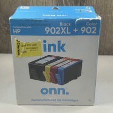 onn HP 902XL 902 Combo Ink Cartridge 4 Pack Black Cyan Magenta Yellow New picture