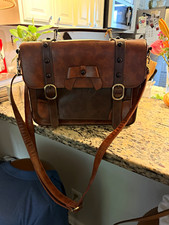 ECOSUSI Brown Faux Leather 15in Laptop Messenger Bag Padded Shoulder Strap picture