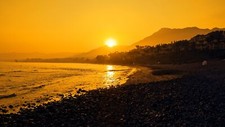 Landscape sunset beach mountains silhouette pebbles Custom Gaming Mat Desk picture