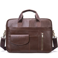 Full Grain Leather Business Briefcase, Laptop Messenger Bag & Crossbody Bag picture