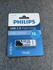 Philips Vivid Edition USB 2.0 Flash Drive 16GB High Speed Blue Swivel Brand New picture