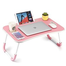 Foldable Laptop Table, Portable Lap Desk Bed Table Tray, Laptop Stand with Pink picture