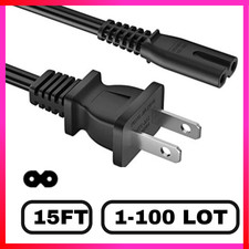 Lot of 1-100 2 Prong AC Power Cord Cable 15 FT Figure 8 Standard 2 Slot, Black picture