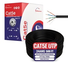 CAT5e UTP 500ft Black Network Ethernet Cable 24AWG CCA Bulk Solid Wire Pull Box picture