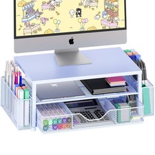 OPNICE Desk Organizer, Monitor With Drawer and 2 Pen Holders, Blue 1-Pack picture