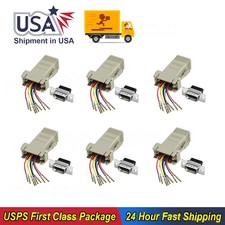 6PCS DB9 9-Pin Serial RS232 Male to RJ45 Female Network Ethernet Adapter Ivory picture
