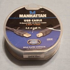 15 Ft. Manhattan Hi-Speed USB 2 Device Cable A Male B Male Gold plated contacts picture