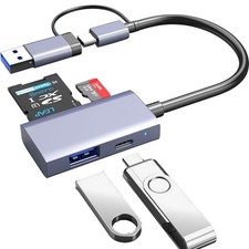 4-in-1 USB-C USB 3.0 Hub SD TF Card Reader USB-A USB-C Data Ports Silver Gray picture
