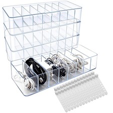 Cheardia 4 Pcs Cable Storage Organizer, Cord Organizer Box with 30 Wire Tie picture