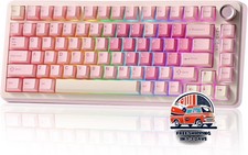 Teclado mecánico inalámbrico, diseño del 75 % con perilla, Rosa, LEDs, NUEVO. picture