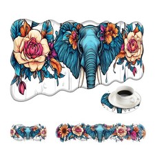 4In1 Large Gaming Mouse Pad Keyboard Wrist Rest Set Floral Elephant Decor picture