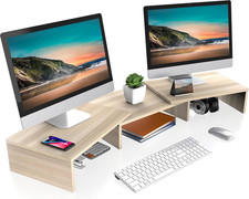 Dual Monitor Stand Riser Adjustable Oak 42.7 Inch for Two Monitors Ergonomic picture