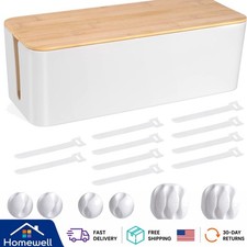 Durable White Cable Management Box with Stylish Wood Finish - 1 Count Set picture