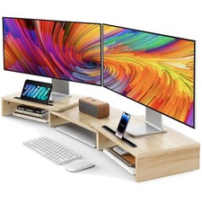 Dual Monitor Stand Riser with Adjustable Angle - Light Wood picture