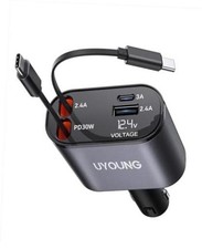 Car Phone Charger Retractable Car Charger 4 in 1 Fast L Grey 2 TypeC Cords picture