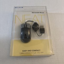 Belkin Mini Wired Travel Mouse Optical Scroll Retractable USB Cable Compact picture