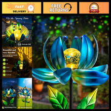 Colorful Solar Garden Lights - Metal Flower Windmill Pathway Decor with LED Ball picture