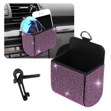 Car Vent Storage Organizer, Rhinestone Auto Air Vent Leather Storage Pouch, B... picture