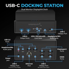 SABRENT USB-C Universal Laptop Docking Station, Dual Monitor Displaylink - picture