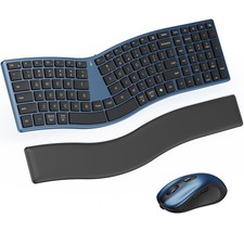 MEETION Slim Ergonomic Keyboard and Mouse Combo with Separate Wrist Rest,Blue picture
