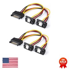 SATA Power Cable Splitter 15 Pin 6 Inch 2 Pack 90 Degree HDD SSD DVD Burner picture