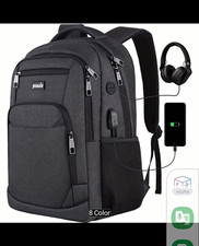 Paude Water-Resistant Laptop Backpack, USB-Powered Port, Carbon Black 18 in picture