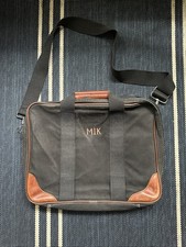 Lands End Vintage Square Rigger Black Canvas Brown Leather Briefcase Laptop Bag picture