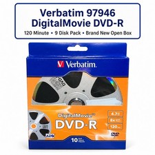 Verbatim 97946 DigitalMovie DVD-R 4.7GB 8X 120 Min Blank Recordable Discs 9 Pack picture